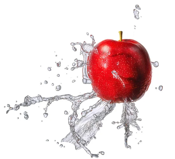 Su sıçrama izole apple ile — Stok fotoğraf