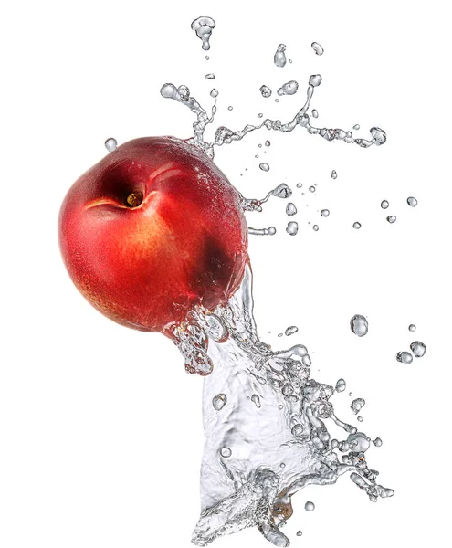 Water splash with nectarine isolated — Stock Photo, Image