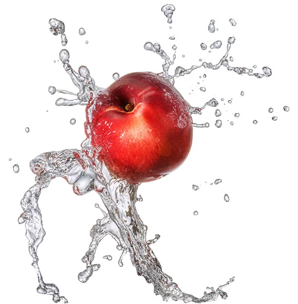 Water splash with nectarine isolated — Stock Photo, Image