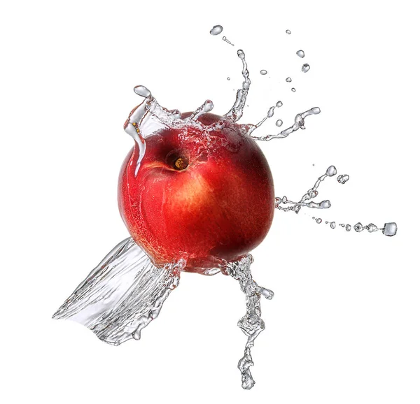 Water splash with nectarine isolated — Stock Photo, Image