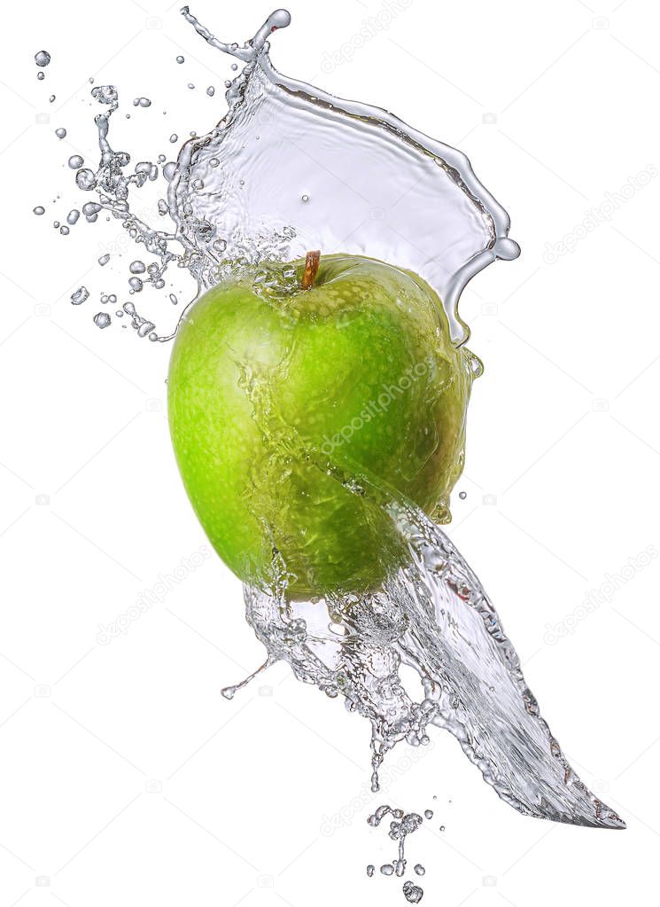 Water splash with apple isolated