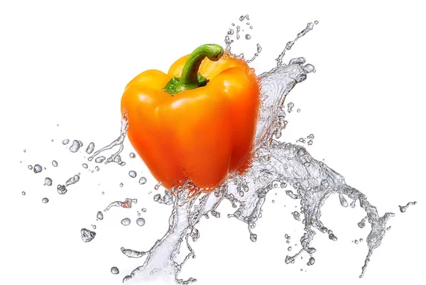 Water splash with bell pepper isolated — Stock Photo, Image