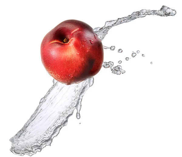 Water splash with nectarine isolated — Stock Photo, Image