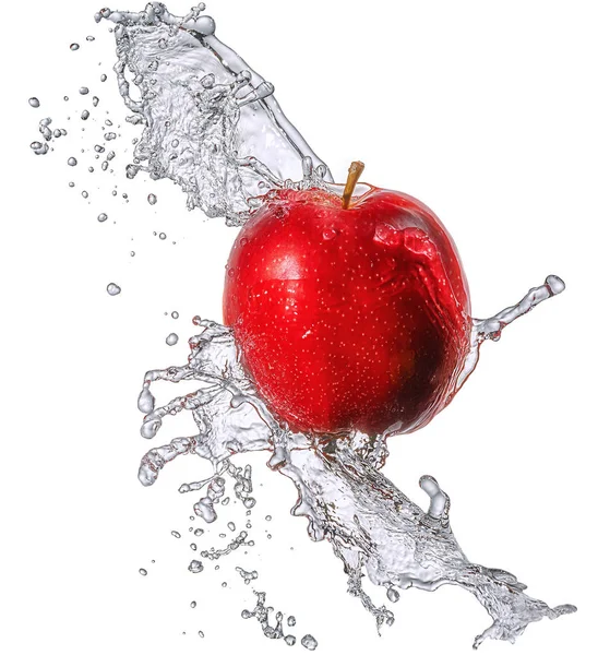 Splash Water με την apple απομονωμένες — Φωτογραφία Αρχείου