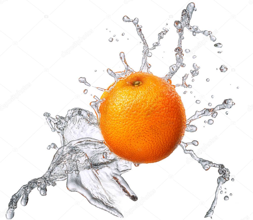 Water splash with orange isolated
