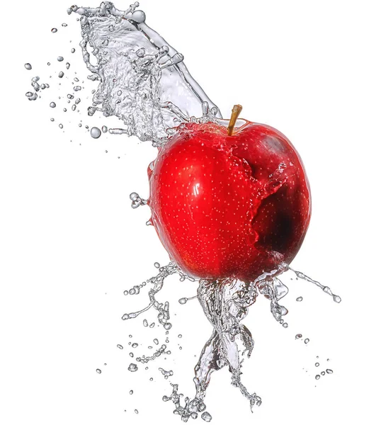 Salpicos de água com maçã isolada — Fotografia de Stock