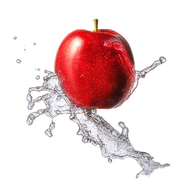 Water splash with apple isolated — Stock Photo, Image