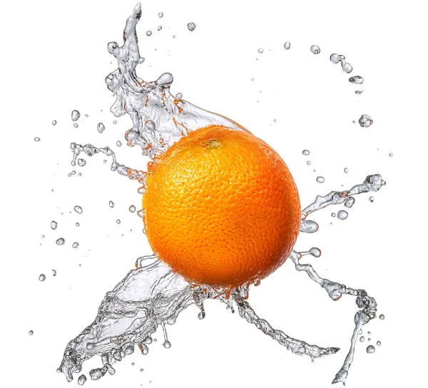 Water splash met oranje geïsoleerd — Stockfoto