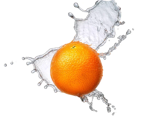 Splash Water με πορτοκάλι απομονωμένες — Φωτογραφία Αρχείου