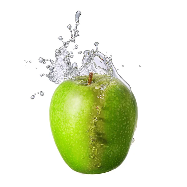 Percikan air dengan apel terisolasi — Stok Foto