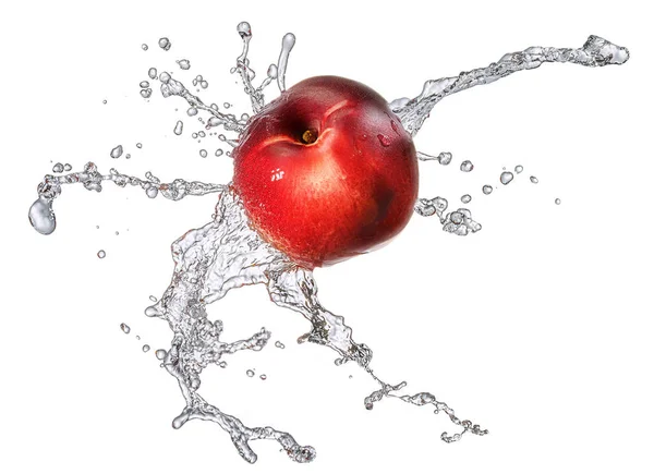 Water splash with nectarine isolated — Stock Photo, Image