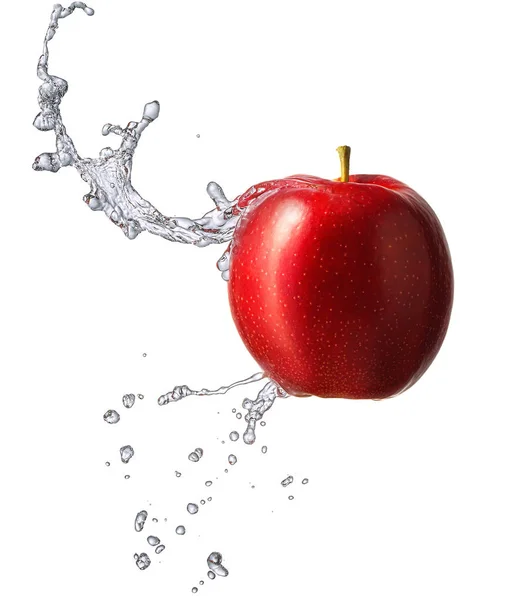 Plusk wody z apple na białym tle — Zdjęcie stockowe