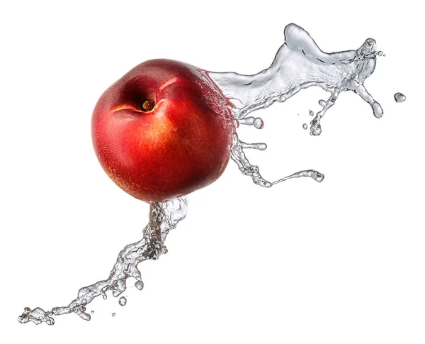 Water splash with nectarine isolated — Stock Photo, Image