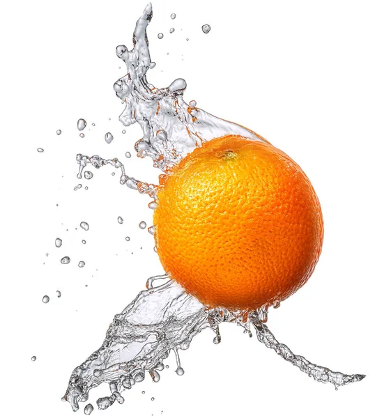 Plusk wody z orange na białym tle — Zdjęcie stockowe