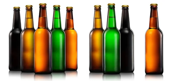 Set de botellas de cerveza aisladas —  Fotos de Stock