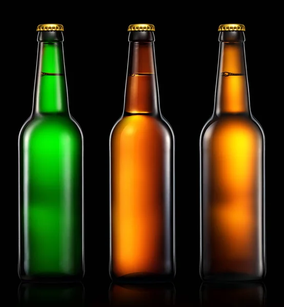 Набір пляшок пива ізольовано — стокове фото