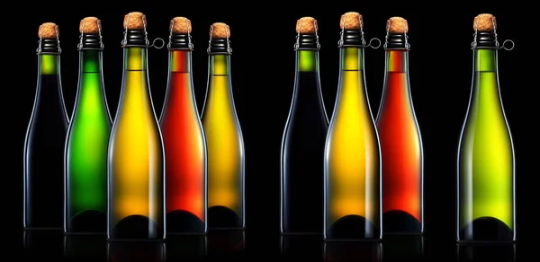 Láhev piva, jablečné víno nebo šampaňské, samostatný — Stock fotografie