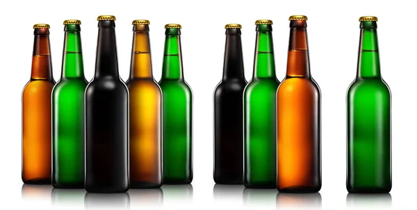 Conjunto de garrafas de cerveja isoladas — Fotografia de Stock