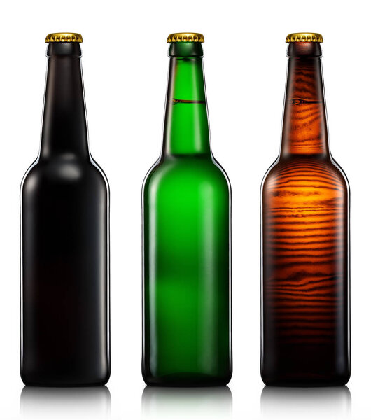 Set of beer bottles isolated