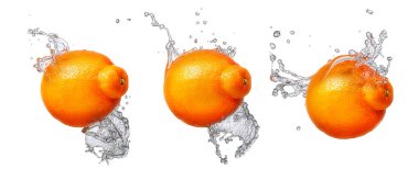 Water splash with mandarin isolated clipart