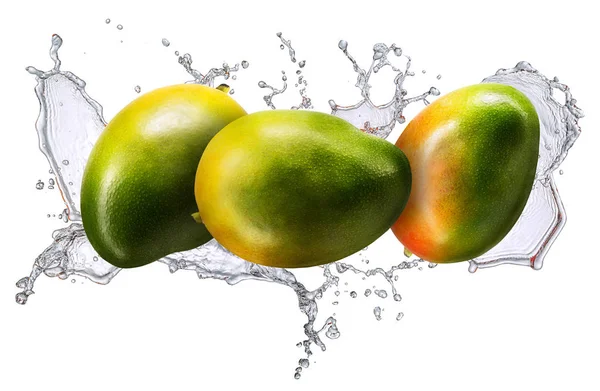 分離したマンゴーと水のしぶき — ストック写真