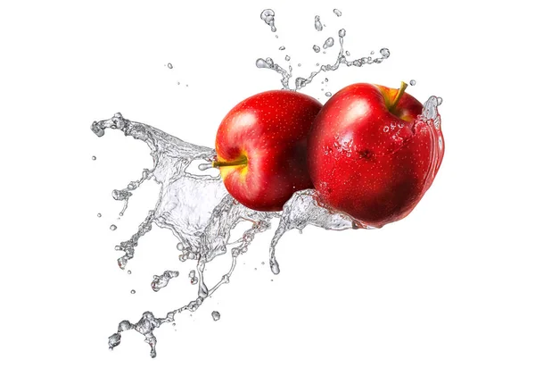 Plusk wody z apple na białym tle — Zdjęcie stockowe