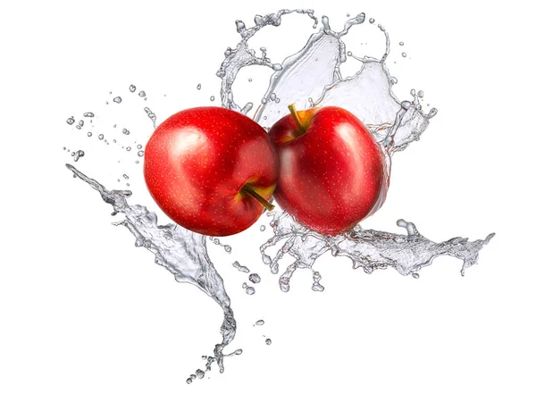 Salpicos de água com maçã isolada — Fotografia de Stock