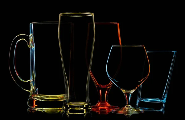 Silhouette of multicolor different glasses — Stock Photo, Image