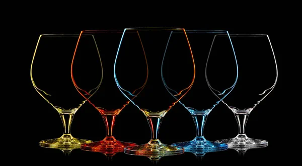 Silhouette of multicolor whiskey glass on black — Stock Photo, Image