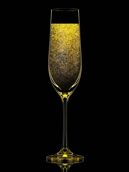 Silhouette di bicchiere di champagne colorato sul nero — Foto Stock