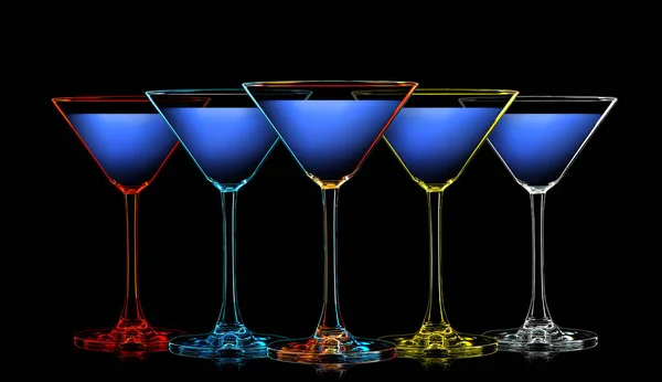 Silhouette der Farbe Martini-Glas auf schwarz — Stockfoto