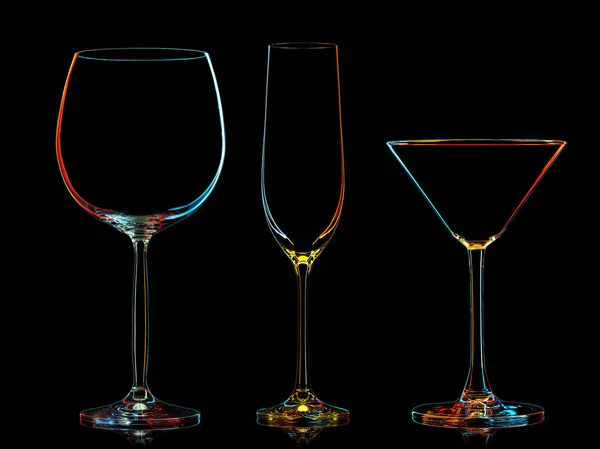 Silhouette of multicolor different glasses — Stock Photo, Image