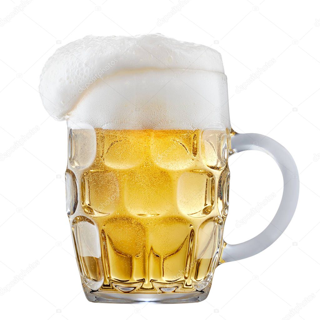 Mug of frosty beer with foam