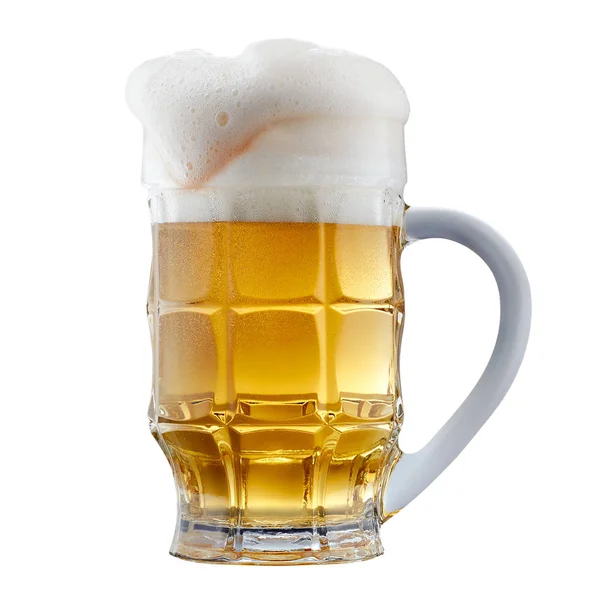 Mug of frosty beer with foam — Stock Photo, Image