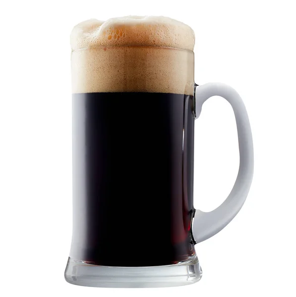 Caneca de cerveja escura gelada com espuma — Fotografia de Stock