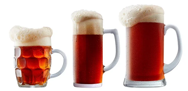 Mug of frosty dark red beer with foam — Stock Photo, Image