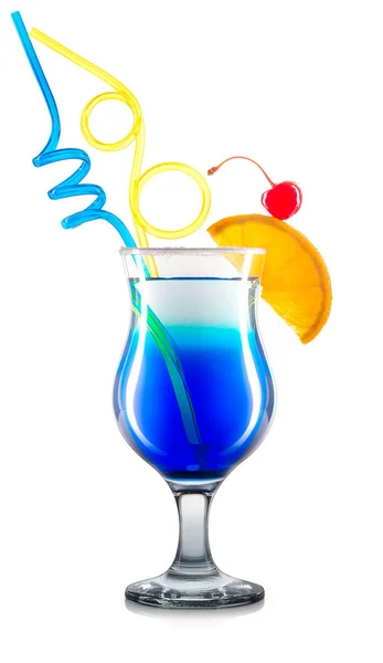 Blue curacao cocktail geïsoleerd op witte achtergrond — Stockfoto
