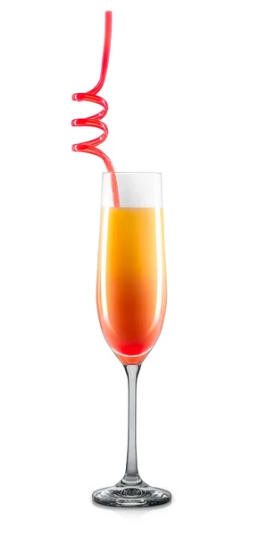 Mimosen-Cocktail mit Orangenscheibe auf weißem Hintergrund — Stockfoto