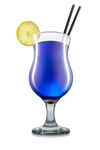 蓝色库拉索岛鸡尾酒在白色背景下分离 — 图库照片