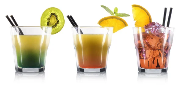 Set of cocktails in old fashioned glass with straw — Stock Photo, Image