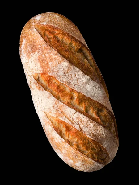 Φρέσκο ψημένο ψωμί σίκαλης απομονωμένο σε μαύρο φόντο με μονοπάτι κοπής — Φωτογραφία Αρχείου