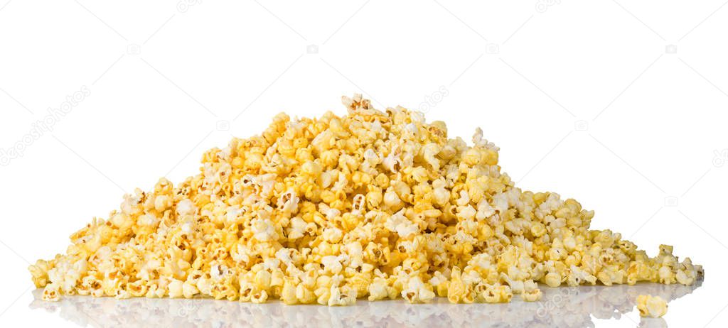 Scattered popcorn isolated on a white background