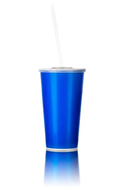 Blue cup with cap and tube isolated on white background — Stock Photo, Image