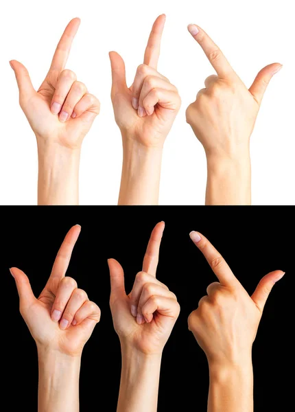 Set of women hands with the index finger pointing up on a white and black — 스톡 사진