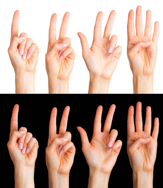 Set of woman hands count on fingers