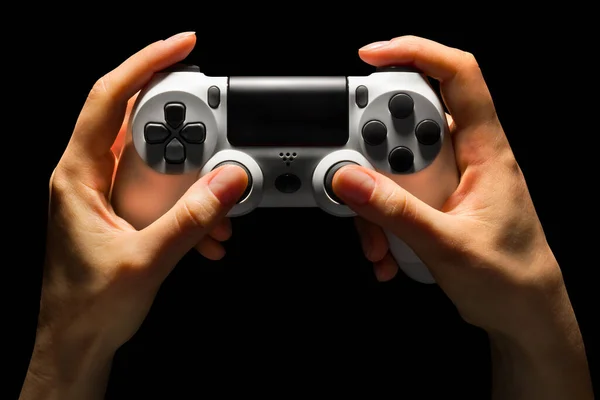 Hyman Hands Video Game Joystick Gamepad Isolated Black Background Clipping — Stock Photo, Image