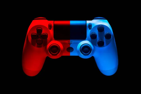 Mavi Kırmızı Neon Işıkları Ile Beyaz Video Oyunu Joystick Oyun — Stok fotoğraf