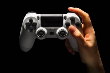 Hyman el video oyunu joystick oyun sahası kırpma yolu ile siyah bir arkaplanda izole
