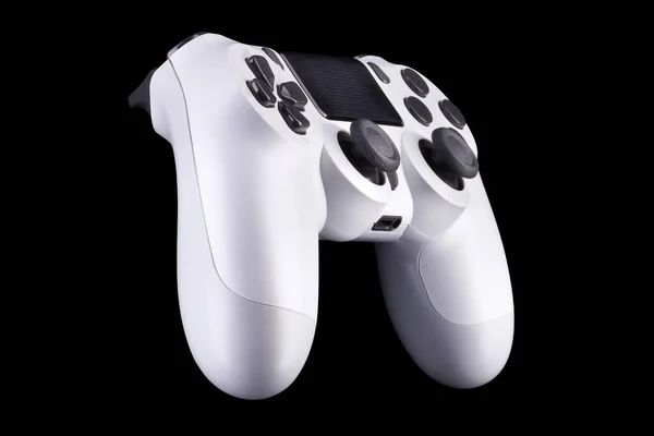 Bianco videogioco joystick gamepad isolato su uno sfondo nero — Foto Stock