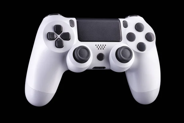 Bianco videogioco joystick gamepad isolato su uno sfondo nero — Foto Stock